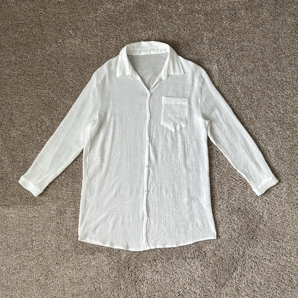 Women’s White Button-Front Swim Coverup Shirt